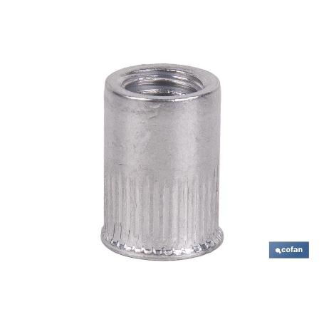 TUERCAS REMACHABLES CILÍNDRICAS RANURADAS FONDO ABIERTO CABEZA REDUCIDA ALUMINIO M5 X 11,5   CAJA 1000 UNID.