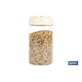 BOTE DE VIDRIO BOROSILICATO TAPA BEIGE GAMA LAUREL 1000 ML