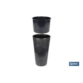 Macetero 2 en 1 forma cónica con depósito color negro pp ø 295 x 571 mm 12,5 l venta unitaria MACETERO 2 EN 1 FORMA CONICA CON DEPÓSITO COLOR NEGRO PP Ø 295 X 571 MM 12,5 L VENTA UNITARIA