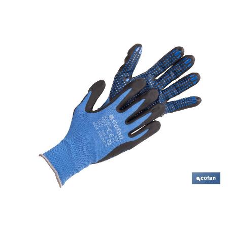 GUANTE IMPREGNADO DE NITRILO CON PUNTOS AZULES TALLA 6 VENTA UNITARIA