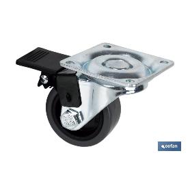 Rueda goma/gris placa/freno ø50x18mm venta unitaria RUEDA GOMA/GRIS PLACA/FRENO Ø50X18MM VENTA UNITARIA