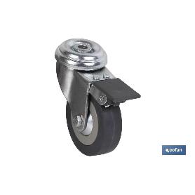 Rueda de goma gris con agujero pasante y freno ø40 x 18 mm venta unitaria RUEDA DE GOMA GRIS CON AGUJERO PASANTE Y FRENO Ø40 X 18 MM VENTA UNITARIA