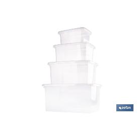 PACK DE 4 CAJAS DE ALMACENAJE TRANSPARENTES 4 L + 8 L + 15 L + 26 L
