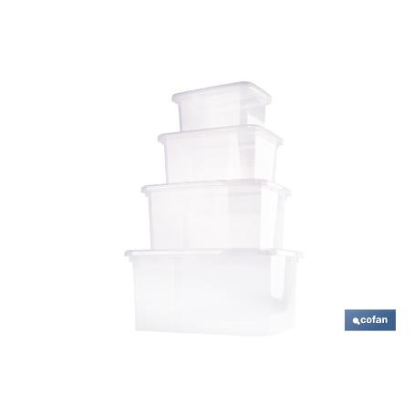 PACK DE 4 CAJAS DE ALMACENAJE TRANSPARENTES 4 L + 8 L + 15 L + 26 L