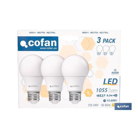 PACK DE 3 BOMBILLAS LED CLASSIC E27 9.5 W 1055 LM 4000 K