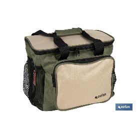 NEVERA TEXTIL PORTÁTIL MULTIBOLSILLOS COLOR VERDE/BEIGE 20 L