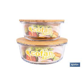 SET DE 2 RECIPIENTES DE BOROSILICATO CON TAPA DE BAMBÚ MODELO PANDA 620 ML - 950 ML