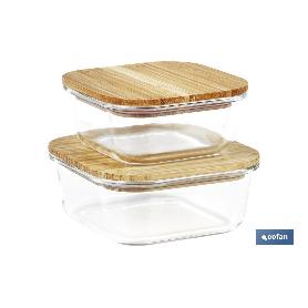 SET DE 2 RECIPIENTES DE BOROSILICATO CON TAPA DE BAMBÚ MODELO PANDA 520 ML - 800 ML