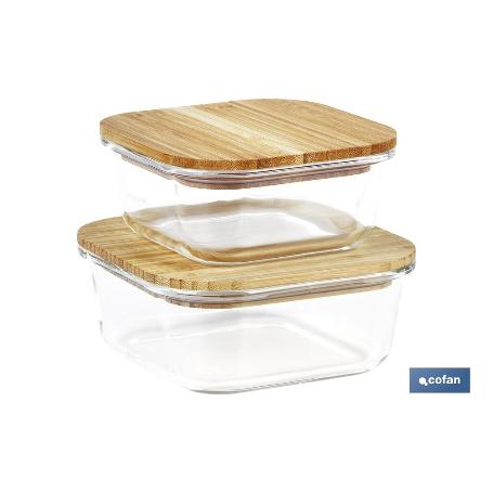 SET DE 2 RECIPIENTES DE BOROSILICATO CON TAPA DE BAMBÚ MODELO PANDA 520 ML - 800 ML