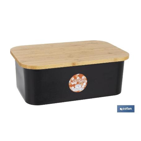 PANERA CON TAPA DE BAMBÚ COLOR NEGRO/MADERA 36 X 24 X13 CM